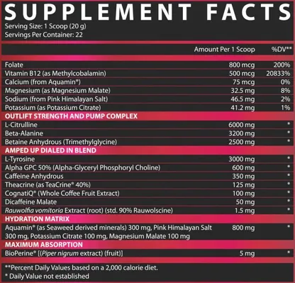 Передтренувальний комплекс Nutrex Research Outlift Amped, заборонений прийом, 438,2 г