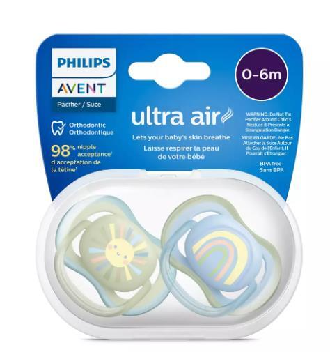 Пустышка силиконовая Philips Avent Ultra Air SCF085/58 ортодонтична, 0-6 месяцев, 2 шт
