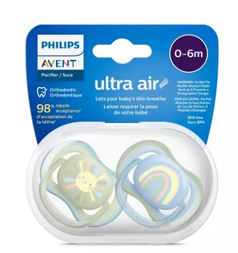 Пустушка силіконова Philips Avent Ultra Air SCF085/58 ортодонтична , 0-6 місяців, 2 шт