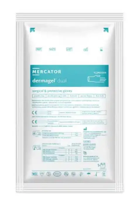 Рукавички хірургічні Mercator Dermagel Dual латексні без пудри розмір 8,0 стерильні, зелені/білі, 1 пара