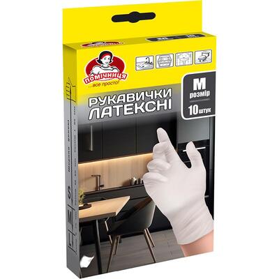 Перчатки хозяйственные Помощница латексные, размер M, 10 штук