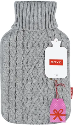 Грілка гумова Soxo сіра в'язана, 1,8 л