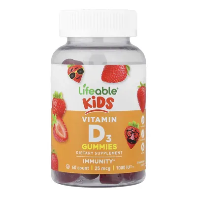 Вітамін D3 Lifeable Kids Vitamin D3 1000 МО для дітей зі смаком полуниці, 60 жувальних цукерок