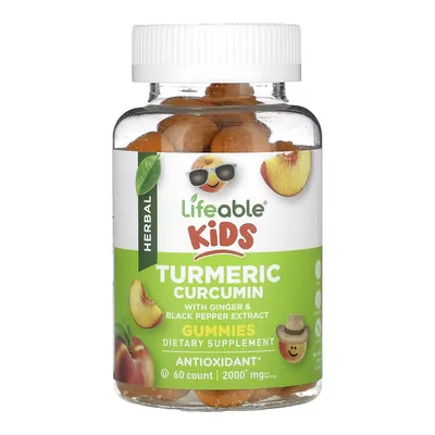 Куркума Турмерик Lifeable Kids Turmeric Curcumin для дітей зі смаком персика, 60 жувальних цукерок