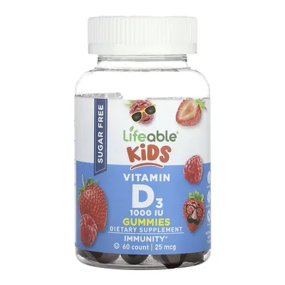 Вітамін D3 Lifeable Kids Vitamin D3 1000 МО для дітей без цукру зі смаком ягід, 60 жувальних цукерок