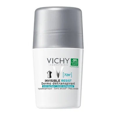 Дезодорант-антиперспірант кульковий Vichy 72h Invisible Resist захист від поту та запаху проти жовтих і білих плям на одязі, 50 мл