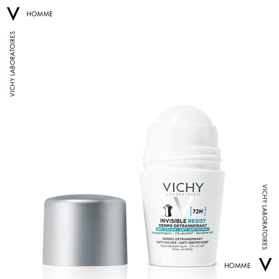 Дезодорант-антиперспірант кульковий Vichy 72h Invisible Resist захист від поту та запаху проти жовтих і білих плям на одязі, 50 мл