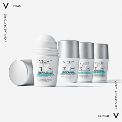 Дезодорант-антиперспірант кульковий Vichy 72h Invisible Resist захист від поту та запаху проти жовтих і білих плям на одязі, 50 мл