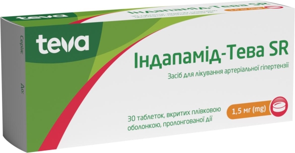 Индапамид-Тева SR таблетки, п/плен. обол., прол./д. по 1.5 мг №30 (10х3)
