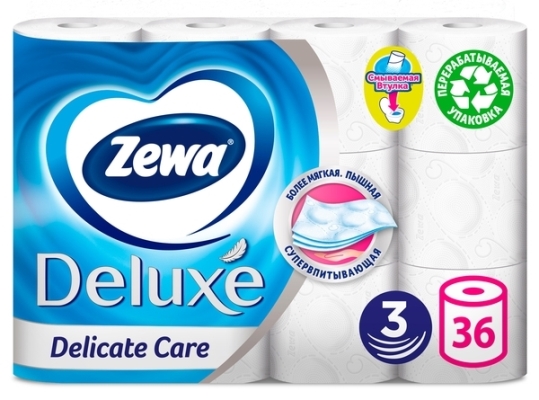 Туалетная бумага Zewa Deluxe белая 3 слоя, 36 рулонов лимитированная ...