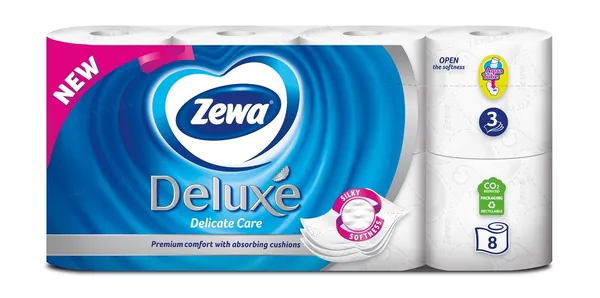 Туалетний папір Zewa Deluxe Delicate Care 3 шари білий, 8 рулонів