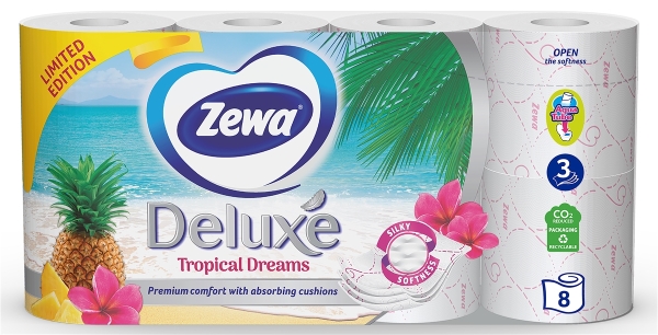 Туалетная бумага Zewa Deluxe белая 3 слоя, 8 рулонов лимитированная коллекция
