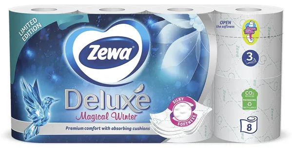 Туалетний папір Zewa Deluxe Limited Edition 3 шари білий, 8 рулонів лімітована колекція