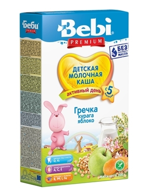 Каша молочная Bebi Premium Гречневая с курагой и яблоком, с 5 месяцев, 200 г