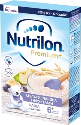 Каша молочная Nutrilon Premium Мультизлаковая с фруктами для детей с 6 месяцев, 225 г
