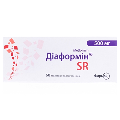 Диаформин SR таблетки прол./д. по 500 мг №60 (10х6)