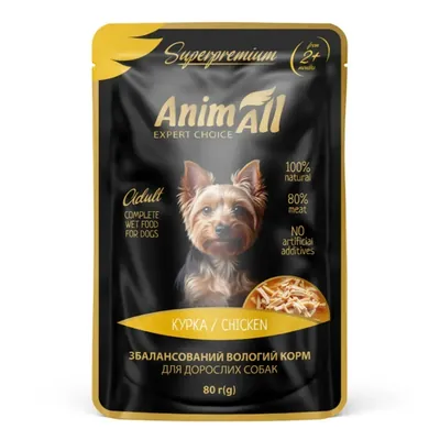 Корм вологий для собак AnimAll Adult курка, 80 г