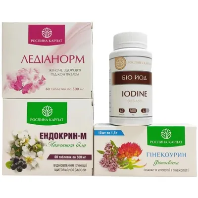Набір Рослина Карпат (Ледіанорм, Біо-йод organic, Ендокрин-М, Гінекоурин фітосвічки)