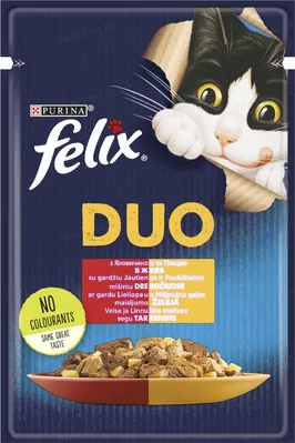 Корм вологий для кішок Purina Felix Fantastic Duo шматочки в желе з яловичиною та птицею, 85 г