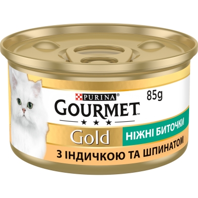 Корм влажный для кошек Purina Gourmet Gold Нежные биточки с индейкой и шпинатом, 85 г