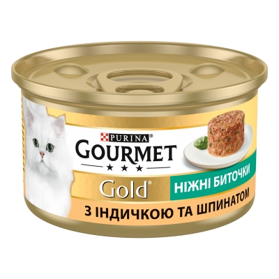 Корм влажный для кошек Purina Gourmet Gold Нежные биточки с индейкой и шпинатом, 85 г