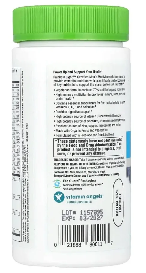 Мультивітаміни для чоловіків Rainbow Light Certified Men‘s Multivitamin, 120 вегетаріанських таблеток