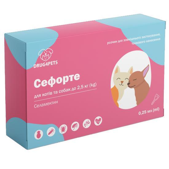 Сефорте DRUG4PETS капли от блох, клещей и глистов для кошек и собак весом до 2,5 кг, 1 пипетка по 0,25 мл