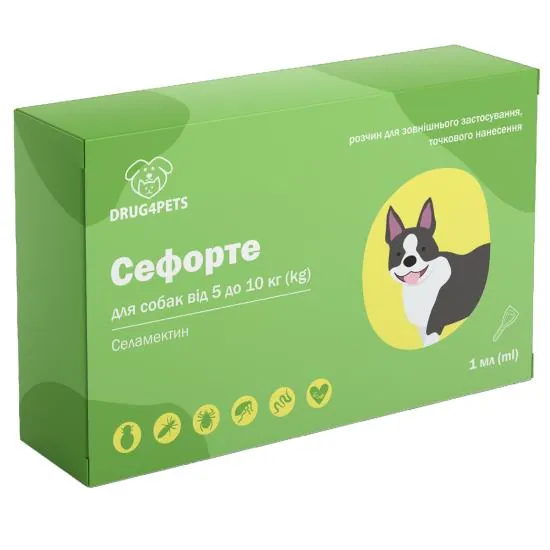 Сефорте DRUG4PETS краплі від бліх, кліщів та глистів для собак вагою 5 - 10 кг, 1 піпетка по 1 мл