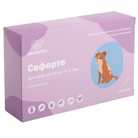 Сефорте DRUG4PETS капли от блох, клещей и глистов для собак весом 20 – 40 кг, 1 пипетка по 4 мл