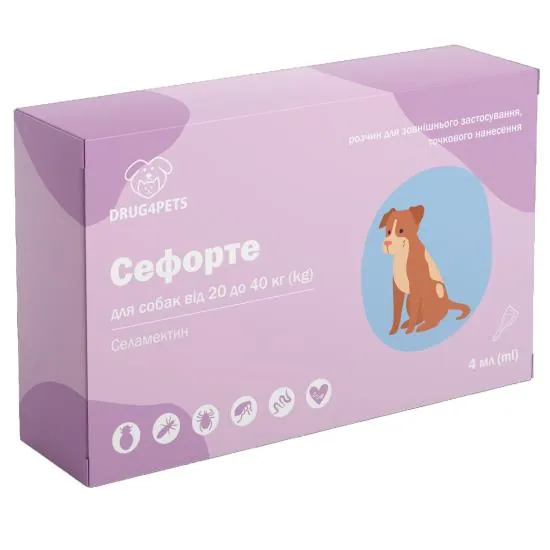 Сефорте DRUG4PETS краплі від бліх, кліщів та глистів для собак вагою 20 - 40 кг, 1 піпетка по 4 мл