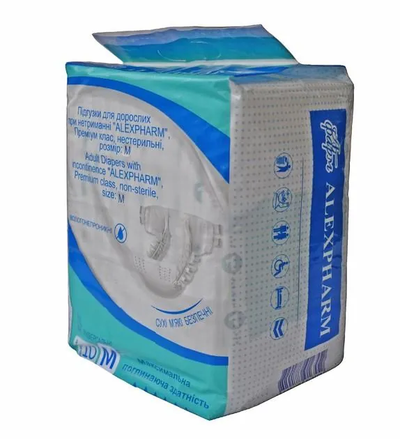 Підгузки для дорослих Alexpharm, Преміум клас, розмір M (61-91 см), 10 штук