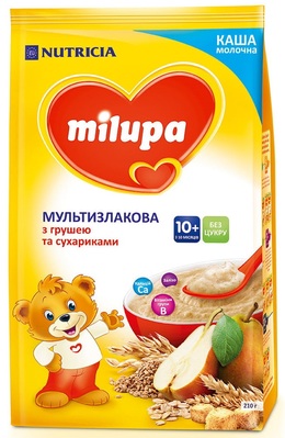 Каша молочная Milupa мультизлаковая с грушей и сухариками для детей с 10 месяцев, 210 г