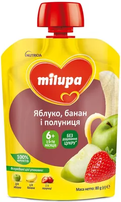 Пюре фруктове Milupa Яблуко, банан і полуниця для дітей з 6 місяців, 80 г