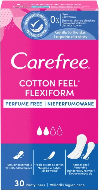 Прокладки ежедневные Carefree Cotton Feel Flexiform гигиенические, 30 шт