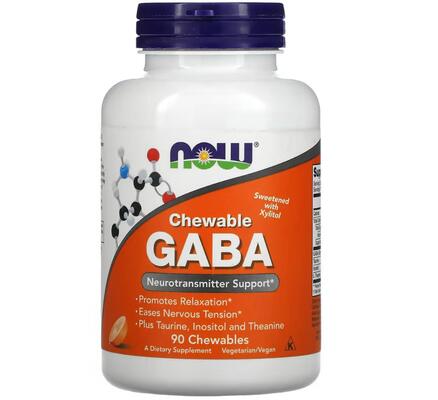 Аминокислота NOW GABA с апельсиновым вкусом жевательные таблетки №90