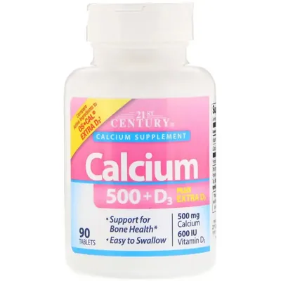 Кальцій 500 мг + D3 21st Century Calcium 500 + D3, 90 таблеток