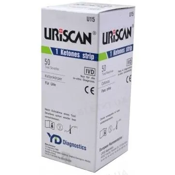 Тест-смужки Uriscan U15 Ketones strip для виявлення кетонів (ацетону) в сечі, 50 штук у флак.