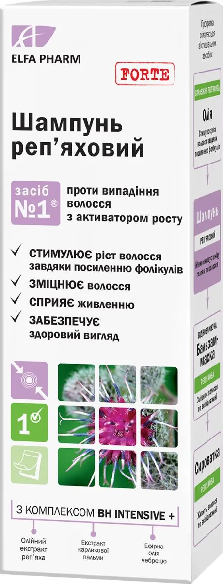 Шампунь Elfa Pharm Реп'яхова серія проти випадіння волосся, 200 мл