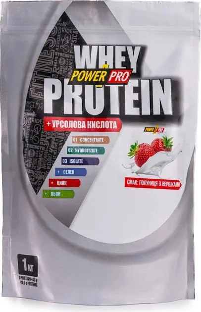 Протеїн сироватковий змішаний Power Pro Whey Protein + урсолова кислота полуниця із вершками, 1 кг