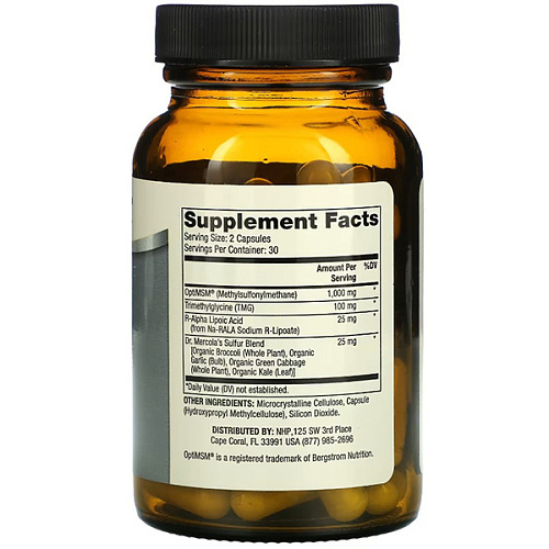 Комплекс метилсульфонілметану та сірки Dr. Mercola MSM Sulfur Complex, 60 капсул