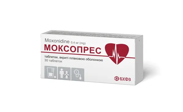 Моксопрес таблетки, в/плів. обол. по 0.4 мг №30 (10х3)