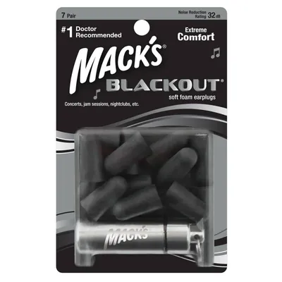 Беруші вкладки вушні MACK`S Blackout 987 із поліуретану захист від шуму до 32 дБ з контейнером, чорні, 7 пар