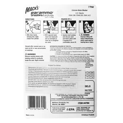 Беруші вкладки вушні MACK`S Ear Ammo Shooters Earplugs 4794 із пінопропілену захист від шуму до 30 дБ з контейнером, 7 пар