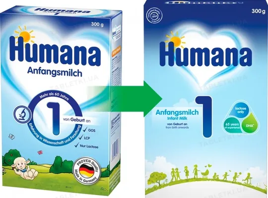 Суміш суха молочна Humana 1 з LC PUFA, пребіотиками і нуклеотидами для дітей з 0 до 6 місяців, 300 г