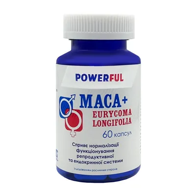 Мака перуанська та еврікома POWERFUL Maca+ Eurycoma Longifolia капсули №60
