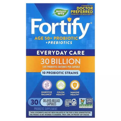 Комплекс Про- и пребиотиков для взрослых 50+ Nature's Way Fortify Age 50+ Probiotic + Prebiotics 30 млрд КОЕ, 30 вегетарианских капсул