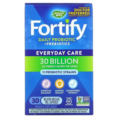 Комплекс Про- та пребіотиків для щоденного застосування Nature's Way Fortify Daily Probiotic + Prebiotics 30 млрд КУО, 30 вегетаріанських капсул