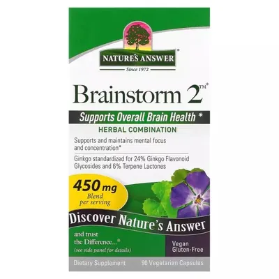 Комплекс для активності мозку Nature's Answer Brainstorm 2 450 мг, 90 вегетаріанських капсул