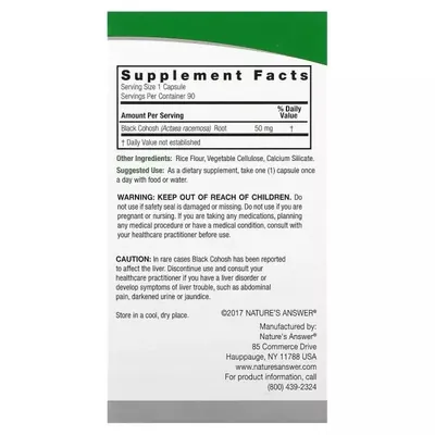 Клопогон Nature's Answer Black Cohosh Full Spectrum Herb 50 мг, 90 вегетаріанських капсул