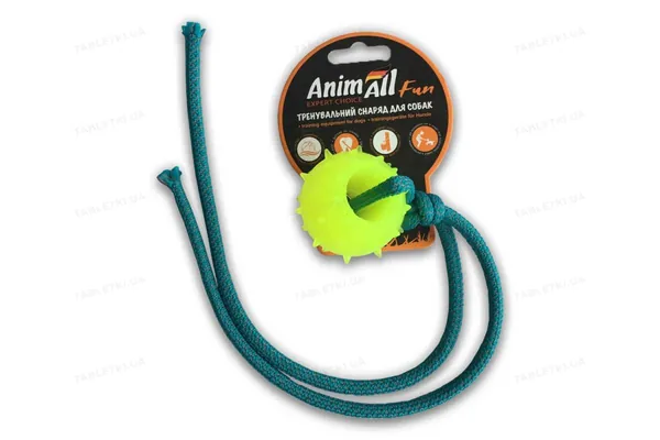 Іграшка для собак AnimAll Fun Куля з канатом жовта, 8 см